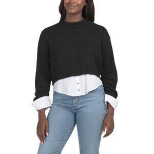 LA BIZ Black Wool Blend Twofer Sweater